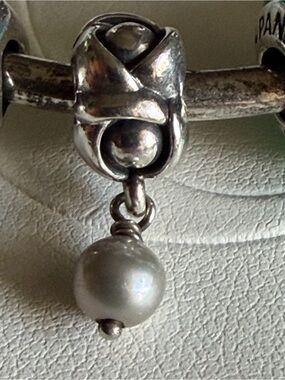 Authentic Pandora Sterling Silver My Wish Grey Pearl Dangle Charm